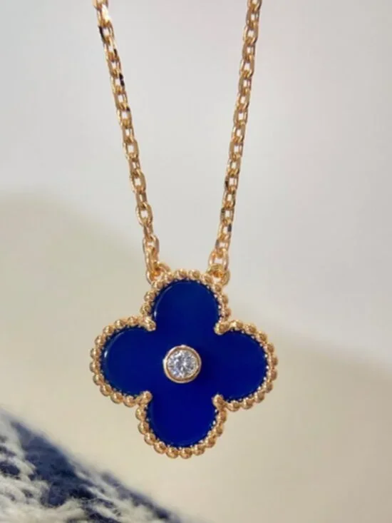 Van Cleef & Arpels Sapphire Blue Porcelain Four-Leaf Clover Necklace - Picture 3 of 4